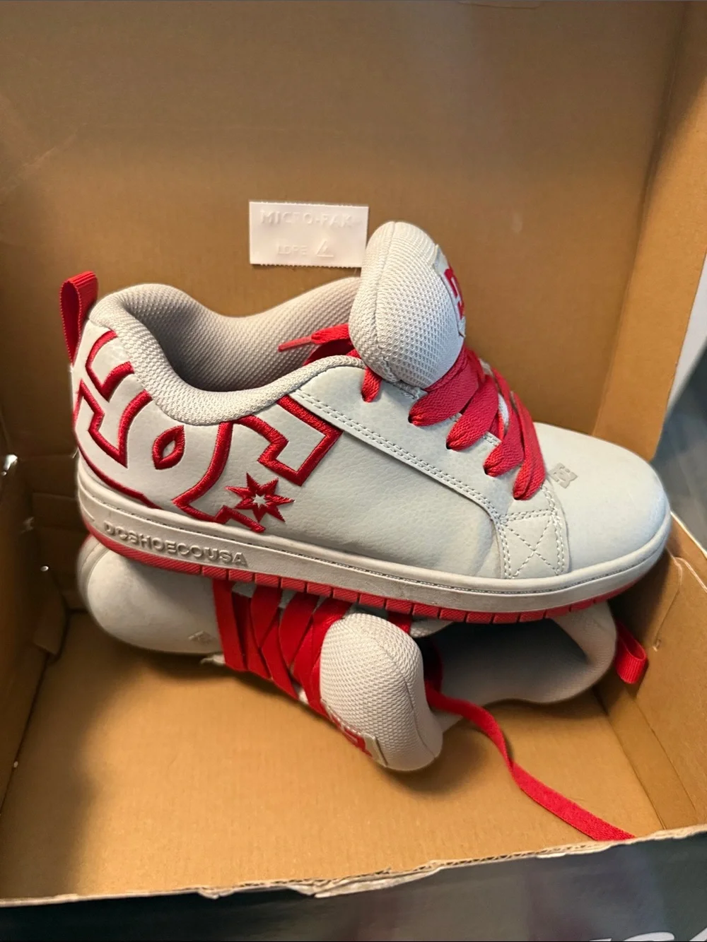 DC Kids Gray and Red Low-Top Sneakers